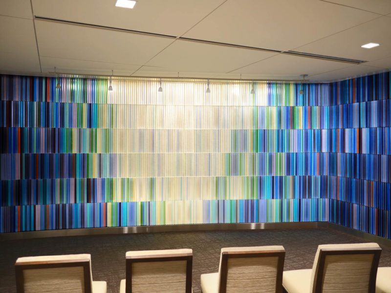 Paul Housberg’s sawtooth glass tiles for a meditation chapel on the campus of the Houston Methodist Hospital in Texas.